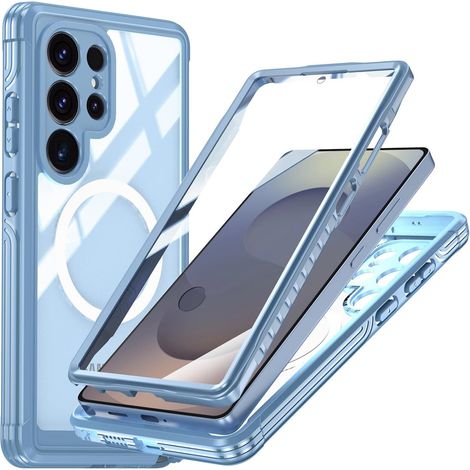 Coque antichoc avec verre trempé pour MagSafe pour Samsung Galaxy S25 Ultra, bleue (1/5)