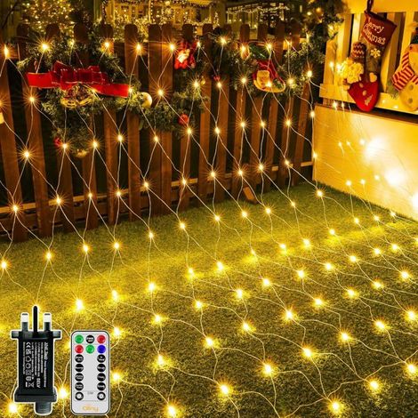 1 pièce Guirlande lumineuse, filet 3 m x 2 m, 192 LED blanc chaud, étanche IP67, 8 modes, pour extérieur et intérieur