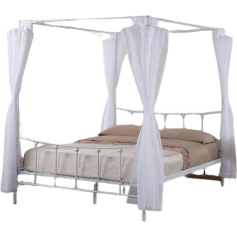 Letto a baldacchino AMORE – 140x200 cm – Metallo bianco con velatura inclusa – Eleganza e romanticismo