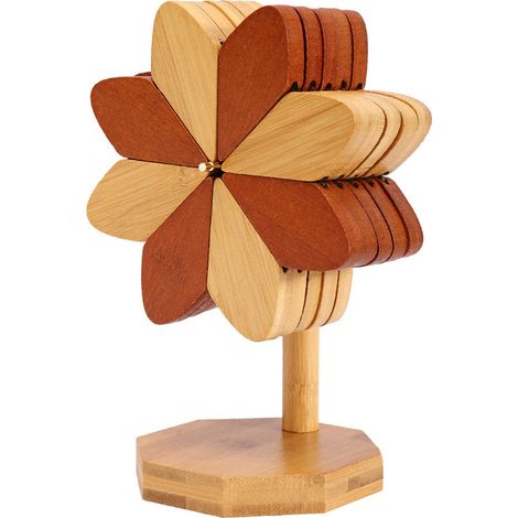 Posavasos De Bambú - Forma De Molino - Resistente Al Calor - Antideslizante - Plegables - Para Sartenes Cubiertos Y Tazas - Set De 5 Unidades Con Soporte (1/5)
