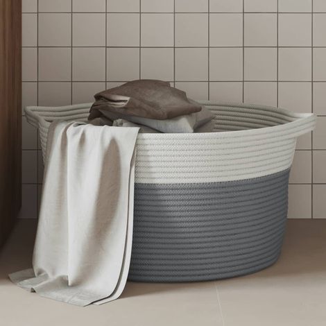Teenpull – Aufbewahrungskorb Grau und Weiß Ø40x25 cm Baumwolle (1/5)