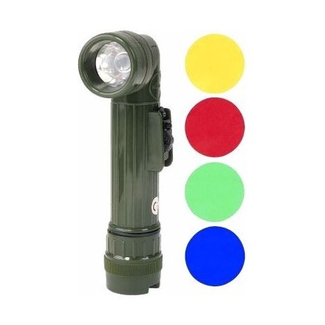 Lampe torche militaire coudée Mil-Tec Oliv à 4 filtres de l'armée américaine