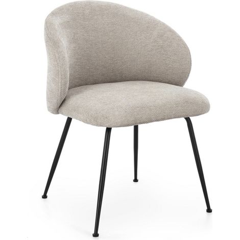 Lot de 2 chaises en tissu effet chenille et pieds métal noir KYZEN-Gris clair (1/2)