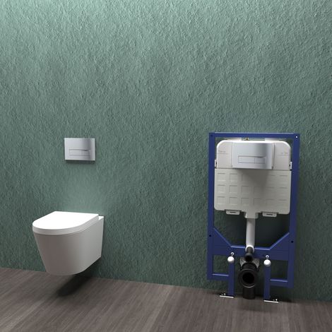 Bathroom Rimless Modern Wall Hung Toilet & 1.14M Concealed Cistern Frame Set (1/5)
