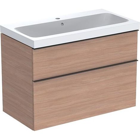 Meuble sous-vasque + vasque en céramique Geberit iCon 900x705x485 mm chêne/poignées en lave (1/4)