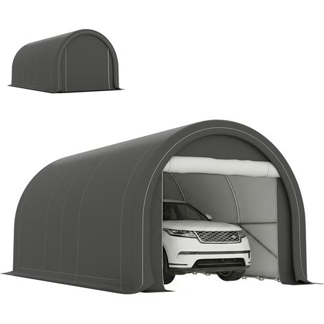 Outsunny carpa garaje portátil 3x5 m, garaje exterior para coch con puerta enrollable con cremallera, estructura de acero galvanizado, upf30+, gris