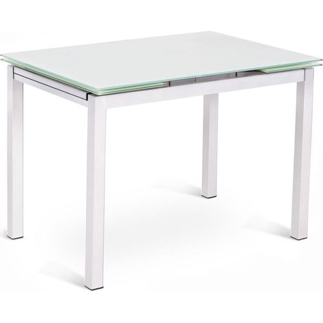 Baud - Ausziehbarer Tisch (130/200 x 80 cm) aus weißem gehärtetem Glas (1/4)