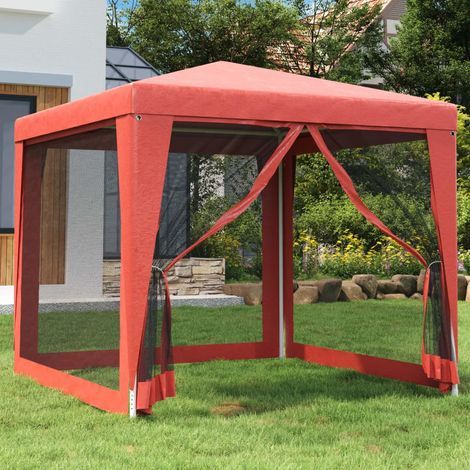 Tente de fête avec 4 parois latérales en maille Rouge 2.5x2.5 m (1/5)