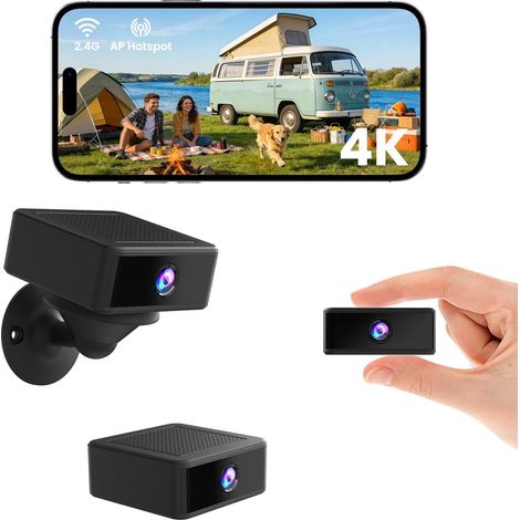 Mini Camera Espion sans Fil, 3 Modes : Wi-FI/Point d’accès/Hors, 4K Camera de Surveillance sans Internet, Mini Camera Exterieur Interieur San WiFi avec Vision Nocturne, Support Magnétique (1/5)