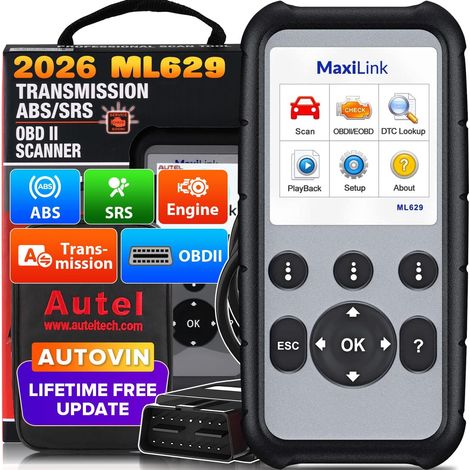 MaxiLink ML629 OBD2 Diagnostic Scanner Tool for Car Diagnostics for ABS, SRS, Engine and Transmission Systems with Auto VIN, DTC Lookup, Test Ready - Upgraded Version of ML619 (1/5)