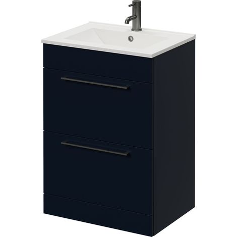 Napoli 460 Deep Blue 600mm 2 Drawer Vanity Unit with Angel Basin - 600mm - Gunmetal Grey 320mm Handle