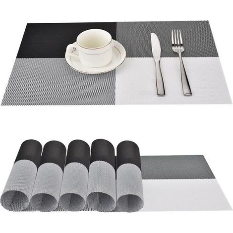 Lot de 6 Set de Table Carreaux Antidérapage Résistance à la chaleur et au frottement Noir (1/4)