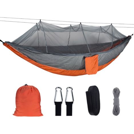 Hamac avec moustiquaire, Double hamac de Camping, moustiquaire, moustiquaire, étanche, Portable et léger pour randonnée, Voyage, extérieur, Orange et gris