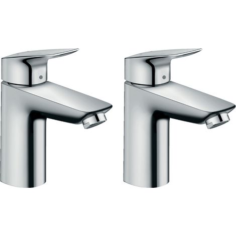 Hansgrohe Logis 2er Pack Waschtischmischer 100, mit Zuggriff und Ablaufgarnitur aus Kunststoff, Chrom (71100000-DUO) (1/5)