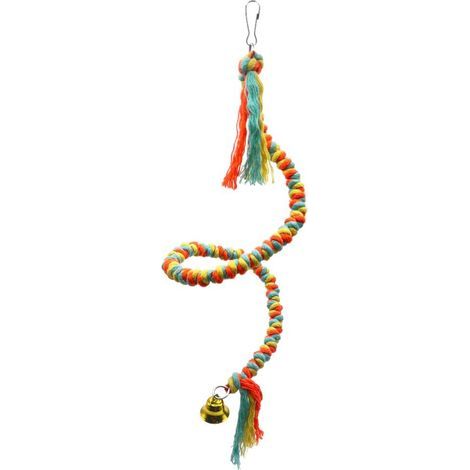Lot de 2 – Jouet d'escalade en corde de coton colorée pour perroquets Jouet rotatif et à mâcher pour aiguiser le bec Décoration à suspendre pour la cage Longueur (étiré) : 100 cm (1/5)