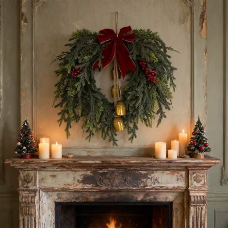Guirlande De Noël - Base En Vigne - Branches En Plastique Durable - Décor Festif Intérieur Extérieur - Vert - 1 Pièce (1/5)