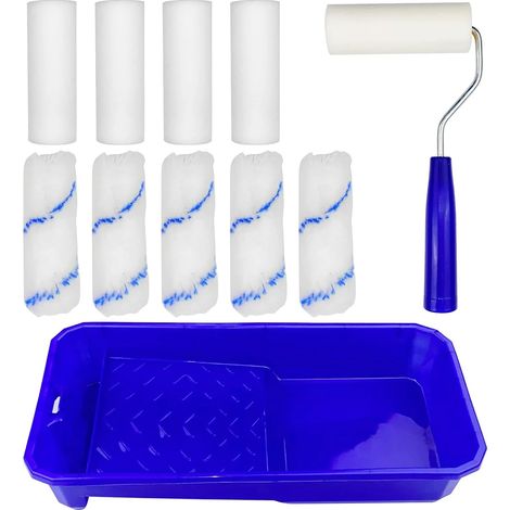Kit 10 Rouleaux Peinture, Pinceaux Angles Murs, Bac à Peinture, Idéal pour Plafonds et Murs, Outil de Décoration (1/5)