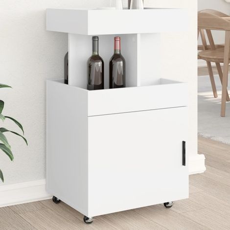 Chariot de bar et de service blanc en bois d’ingénierie, 2 étagères, 50 x 41 x 89 cm - PANGIVO (1/5)