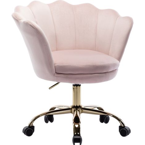 Wahson Silla de Oficina en Terciopelo Moderna Silla Giratoria con Respaldo de Pétalos para el Hogar Oficina Dormitorio, Rosa Claro