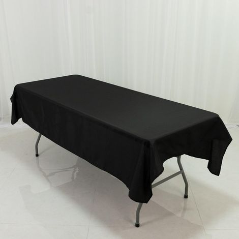 Nappe rectangulaire noire en polyester (147 cm x 259 cm) – infroissable et durable – idéale pour les fêtes et les événements. (1/5)