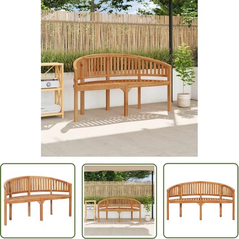 Banc de jardin meuble de patio d'extérieur terrasse en forme de banane 151 cm teck solide (1/5)