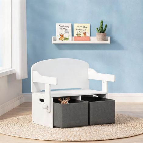 Banc coffre à jouets 3 en 1 blanc table et chaise 67,5 cm en MDF (1/5)