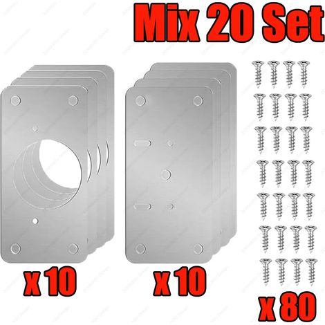 (Mix-20Sets) Kits de réparation de charnières pour meubles de cuisine : plaques de fixation en acier inoxydable avec vis de montage. (1/5)