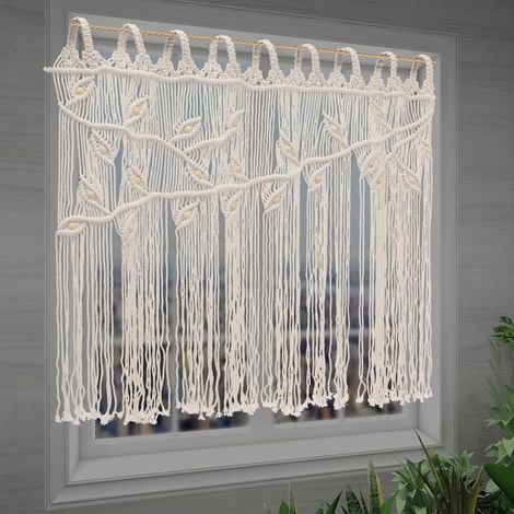 Tenture murale tissée en macramé - Rideau de porte - Décoration murale d'extérieur pour chambre à coucher, salon, cuisine - Beige (1/5)