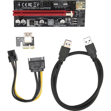Carte Riser PCIE 1X vers 16X, 4 Condensateurs Solides, Interface 6 Broches, Câble USB, Fixation à Boucle, Câble Express Riser GPU PCIE Noir (1/5)