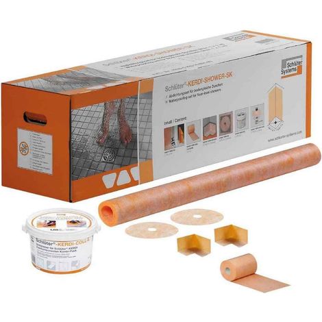 Kit d’étanchéité pour douches à l’italienne 90x90 cm – Natte Schlüter-KERDI – Éléments préformés pour angles – Colle étanche KERDI-COLL-L