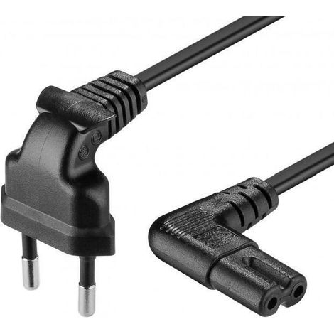 Câble Euro 2x0,75mm² noir 3m – Connecteur double rainure 90° – Pour appareils 230V jusqu'à 2,5A – Goobay (1/5)