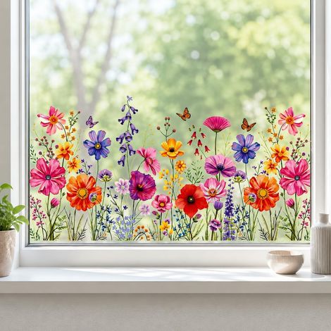 Film pour Vitre avec Motif Floral 60 x 30 cm, Brise-Vue Décoratif, Design Double Face pour Fenêtre, Porte et Maison(B) (1/5)