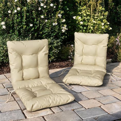 Coussins de chaise d'extérieur beige réversibles avec attaches (1/5)