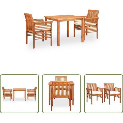 vidaXL Salle à manger extérieure - Ensemble à manger d'extérieur 3 pcs et coussins Acacia solide (1/5)