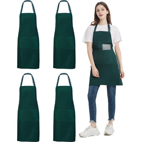 Set di quattro eleganti grembiuli da cucina - grembiuli per servizio di ristorazione - unisex - verde militare - 2 tasche - facilmente regolabili - 78 x 67 cm (1/4)