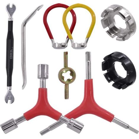 Coffret d'outils BOY 9 pièces, clé à rayons ouverte 8 pans, clé à rayons de vélo, démonte-pneu, obus de valve, clé hexagonale en Y et clé de 14-15G (1/5)