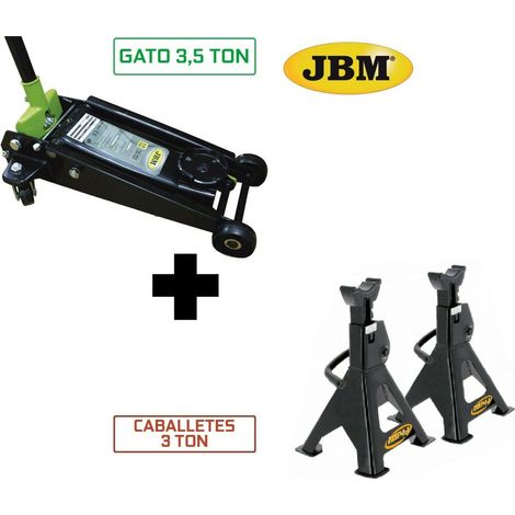 Juego gato hidraulico 3,5 ton jbm 50818 + 2 caballetes / borriquetas 3 ton