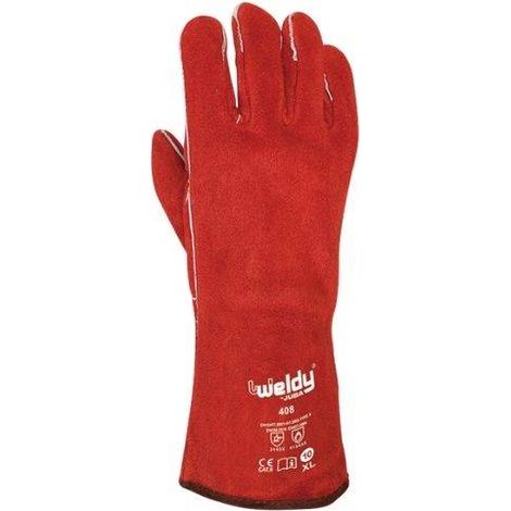 408/10 GUANTE PIEL SERRAJE CALIDAD EXTRA FORRO INTERIOR ALGODON COSIDO HILO KEVLAR ROJO - JUBA (1/3)