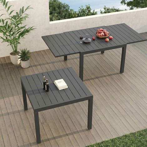 Devoko – Table de jardin extensible 4 à 8 personnes – Aluminium écologique – L 160 x P 80 cm – Pieds réglables antidérapants – Tout temps – Gris foncé