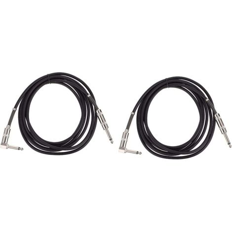 Câble Jack 6,35 mm Mâle Coudé pour Guitare Électrique, Basse, Clavier, Ampli, Pédale Effet – Lot de 2 Cordons Audio Noirs Professionnels (1/5)