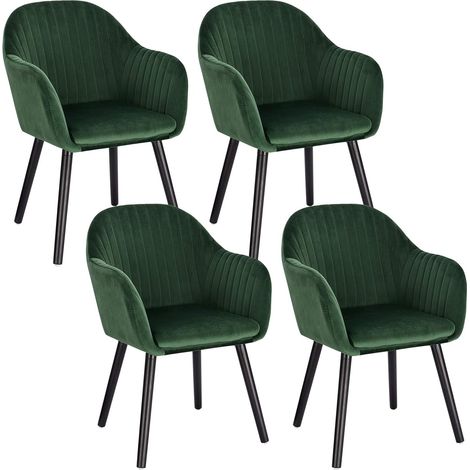 WOLTU 4X Sillas de Comedor Nordicas Estilo Vintage Juego de 4 Sillas de Cocina Sillas Tapizada con Reposabrazos en Terciopelo Estructura de Madera Sillas de Escritorio Verde Oscuro (1/5)