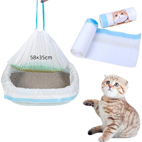 40 x Extra Thick Cat Litter Bags, 58 x 35 cm Cat Litter Bags with Drawstrings, Leak-Proof and Odour-Proof Hygienic Bags Suitable for Automatic Litter Trays (1/5)