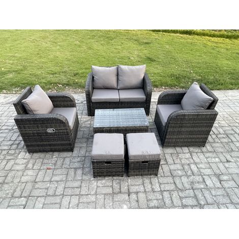 Fimous Wicker PE Rattan Outdoor Möbel Set Garten Liebe Sofa Couchtisch 2 Sessel 2 Kleine Hocker Dunkelgrau Gemischt (1/5)