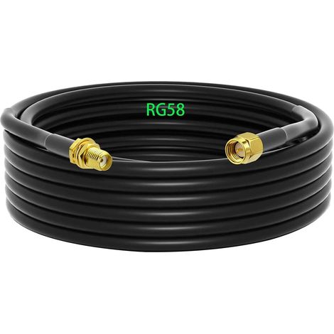 Adaptateur SMA mâle - SMA Femelle, RG58 Câble Coaxial SMA 10m, Rallonge Antenne WLAN, Câble d'Extension pour Antenne SMA Male/Femelle (50 Ohm)