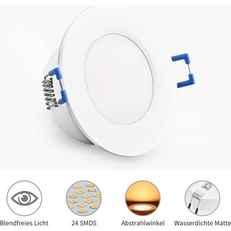 LED Ceiling Recessed Spotlight Set, 5W 230V 3000K 500 Lumens Ultra-thin Flat Ceiling Recessed Light IP44 Waterproof for Bathroom, Kitchen, Bedroom, etc. (White, Round)
