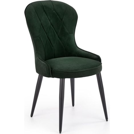 Chaise de salle à manger en velours vert foncé avec pieds en acier noir Spin (1/5)