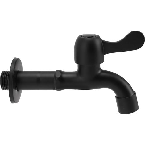 Wasserhahn aus Edelstahl 304, G1/2-Gauge, Wandmontage, lang, einteilig, für Kaltwasser, schwarzer Wischmopp-Tank-Wasserhahn (1/5)