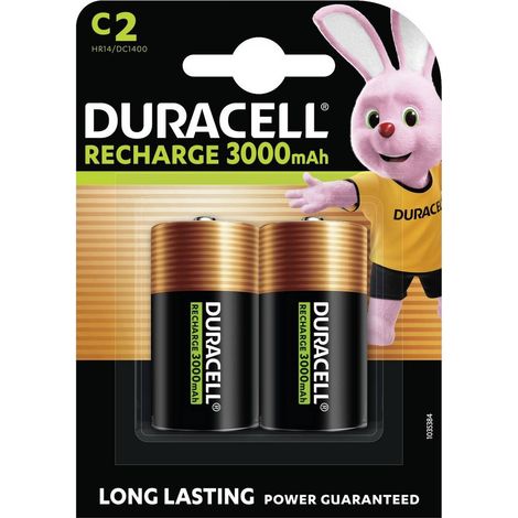 Blister 2 batterie 1/2 torcia duracell nimh ricaricabile hr14