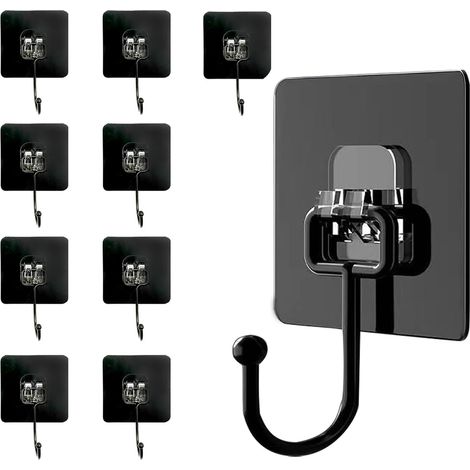 Crochets Auto-Adhésifs,Crochet Adhesif Mural,Crochet Adhésif Plafond,Lot De 10 (Charge Maximale 50 Kg) Crochets Extra Forts Noirs Étanches Et Invisibles Pour Serviettes, Plafond, Mur, Cuisine, Clés (1/5)