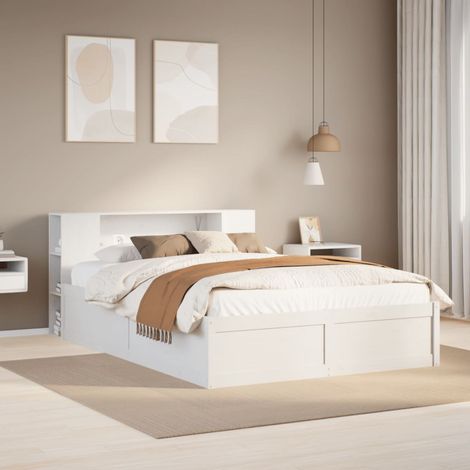 Cadre de lit sans matelas,Structure de lit,Lit Adulte blanc 135x190 cm bois de pin massif (1/5)